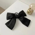 Chouchou en satin noir à grand nœud pour femmes avec un design de ruban élégant - Grand chouchou noir