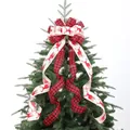 Fiocco per cima albero di Natale con stampa di renne e nastri a quadretti neri e rossi - L30*L110cm / Rosso Nero Scozzese Stampa Alce
