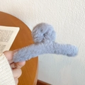 Elegant large grey plush shark hair claw clip with soft faux fur for thick hair styling - Grey Plush Hair Claw