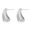 Macro detail of silver-tone teardrop earrings with pavé-set crystals on smooth edges - VE1181 Silver Water Drop with Zircon Row