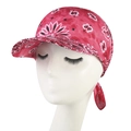 Detail of red bandana print sun hat with brim and adjustable tie-back design - L / Hot Pink