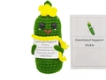 Handmade crochet emotional support pickle doll with yellow scarf and encouragement card - Scarf Cucumber + Card