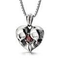Pendaglio teschio cuore vintage punk con gemma rossa e catena d'argento per coppie - Ciondolo a Cuore Scheletro in Zircone Rosso (Solo Ciondolo) (KP98350)