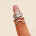 Sparkling zircon crown ring and curved wedding band set for women in silver finish - Teardrop Main Stone 2pcs Set (WG-0900)