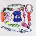 Macro detail of assorted durable cotton rope pet chew toys in various shapes and vibrant colors - 10-Piece Set Approx 655g