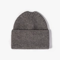 Women's warm dark grey ponytail knit beanie with thick ribbed cuff for winter outdoor - Dark Gray