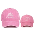 Detail of pink washed cotton baseball caps with Captain and First Mate embroidery - Adjustable / Pink (Adult and Child)