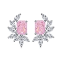 Elegant S925 silver stud earrings with rectangular pink gem and marquise zirconia petals - 925 Silver / Pink Diamond (ED033)