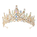 Baroque gold bridal crown with iridescent rhinestones and large pear-shaped crystals - Gold All AB Rhinestone