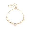 Elegant gold bow-shaped bracelet with cubic zirconia and adjustable beaded chain - Gold Rhinestone Butterfly