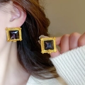Orecchini barocchi quadrati in oro con pietre viola e decorazione tipo Medusa - Stile Pietra Preziosa Testa di Medusa Barocca Retro (101#) / Viola-Oro