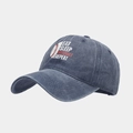 Distressed dark blue washed cotton baseball cap with Eat Sleep Baseball Repeat embroidery - Adjustable / Navy Blue