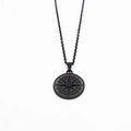 Matte black compass pendant necklace in stainless steel with direction engraving - Black