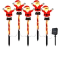 Solar Christmas Santa lawn lights with 5-piece stake set and candy cane pole design - Santa with Hands Up (Red Tube)