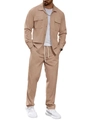 Detail of khaki men's casual two-piece set featuring textured fabric and drawstring waist - Khaki