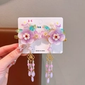 Classic purple flower hair clips with long tassels for girls Hanfu accessories - Onion Purple Clips