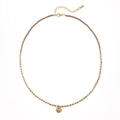 Vintage 18K gold-plated stainless steel beaded necklace with hammered round pendant - Antique Bronze