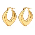 Golden brushed stainless steel hollow V-shaped hoop earrings with secure closure - Rhombus Hollow Gold
