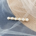 Elegant gold finish hair clip featuring six white pearls and sparkling rhinestone accents - Six Pearl Rhinestone Bobby Pin