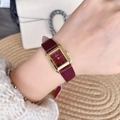 Elegant women's square wristwatch with red leather strap and golden case - Small Rectangular Case