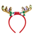Detail of red and gold Christmas reindeer antler headband with LED lights and sequins - Small Gold Reindeer Antler Headband