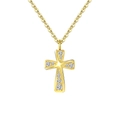 Classic gold cross pendant necklace featuring brilliant round-cut zirconia settings - 14K Gold Style