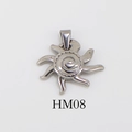Polished silver sun pendant with spiral center and radiating rays made of stainless steel - HM08-Vortex Sun / Silver