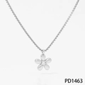 Collar plateado con colgante de flor y gema central en cadena de acero inoxidable - Collar Plateado (PD1463)
