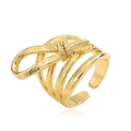 Unregelmäßiger 18K vergoldeter Schleifenring mit funkelnden Kristallen und Lagen-Design - Einstellbar Offen / Gold