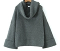 Detailed view of dark grey oversized knit sweater with chunky roll neck and drop shoulders - One Size / Gray