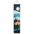 Detail of mountain forest moon tapestry with golden accents and black fringe tassels - Style 8 / 32.5x130cm