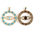 Golden Evil Eye pendant variant with turquoise stones and blue enamel center detailing - Style C Gold Plated / 1 Piece