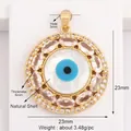 Detailed view of evil eye charm with dimensions showing size, thickness and weight - L559502-Gold Shell Thick Round Eye