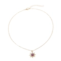 Vintage gold sunburst necklace set with purple gemstone and sparkling white rhinestones - Necklace - Gold