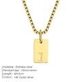 Minimalist stainless steel square charm necklace with letter I pendant in gold finish - Letter I / Gold