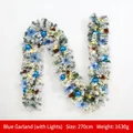 2.7m Blue Christmas Garland with LED lights, snowy flocked pine, cones and flowers - 240 Tips Blue Garland With LED Lights