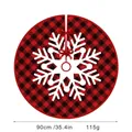 90cm red and black buffalo plaid Christmas tree skirt with white snowflake and bows - 90CM Tree Skirt Red Black Plaid Large Snowflake