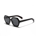 Occhiali da sole geometrici oversize retrò con montatura nera e aste tartarugate - Nero Lucido/Lenti Grigie