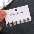 Gothic skull and cross stud earring set in vintage silver finish on jewelry card - Cross Skull Stud Earrings Set (WG0-1277) / Antique Silver