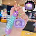 Luminous cartoon TV keychain with purple-cyan gradient, cat paw pattern and Bubble strap - Mini Glowing TV-Purple
