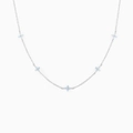 Silver flower necklace with five light blue zircon floral charms for women - Silver Blue Flower