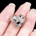 Natural gemstone heart connector with gold bezel and spotted pattern for DIY jewelry - Tianshan Blue Double Hole (Gold)
