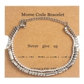Detail of double-layer Morse code bracelet with crystals and 'Never give up' card - Never Give Up Silver