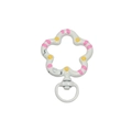 Flower shaped spring ring alloy keychain accessory with pink and yellow floral paint - Hand-painted White