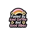 Black enamel pin badge with colorful rainbow and Fueled By Iced Coffee And Good Vibes text - Rainbow Flower Style (QHXZ1251)