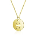 Polished gold stainless steel hollow Pisces zodiac pendant necklace with cable chain - Gold Pisces