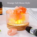 Crystal aromatherapy salt lamp with orange stones in striped glass on wood base - Orange Salt Stone Set