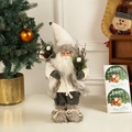 Charming Santa Claus doll in beige knit sweater with rustic pinecone and gift bag details - White Santa Small Height 33cm