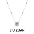 925 silver halo square moissanite necklace with bezel-set accent stones on chain - Square Halo Setting Style (N13030) - 1ct