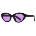 Retro oval cat-eye sunglasses with thick black frames and tinted purple lenses - Black Frame Purple Lens